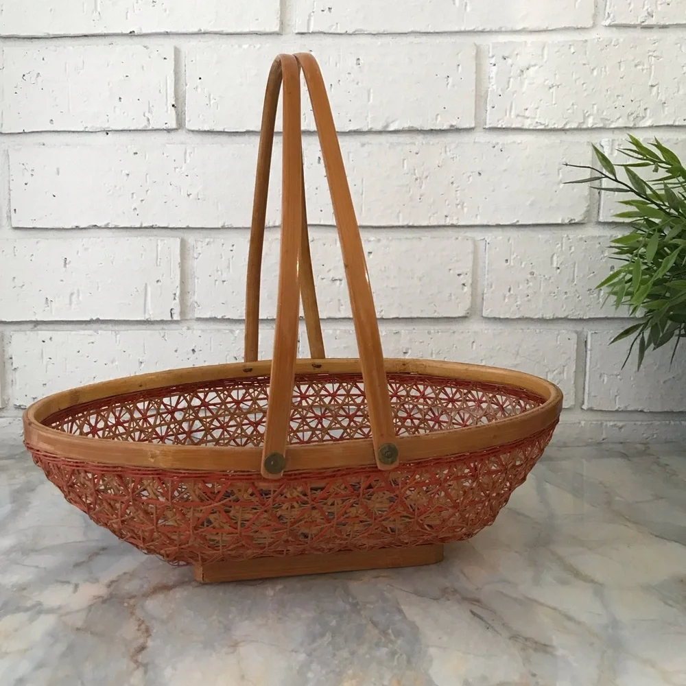 Handcrafted Orange & Brown Danty Oval Woven Basket